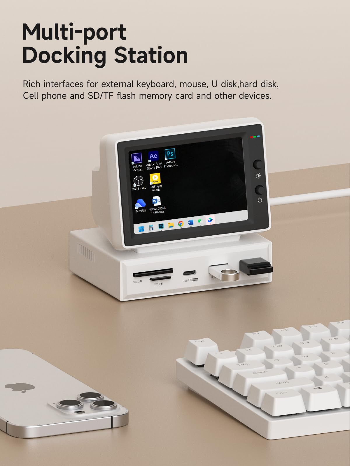 Hagibis - Mini visualización IPS USB de 3.5 pulgadas con concentrador USB C, USB-C y HDMI AIDA64 Mini PC CPU RAM HDD Monitor de datos, temperatura álbum electrónico flotante letras visualización