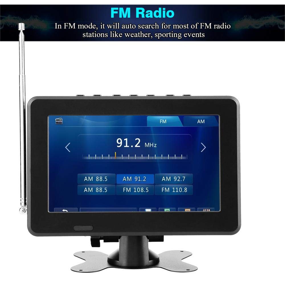 Fosa TV Digital para automóvil, televisión portátil portátil ATSC Televisor estéreo 1080P Reproductor de Video con Radio FM y Soporte de ventosas con Doble Altavoz y Control Remoto (7in)