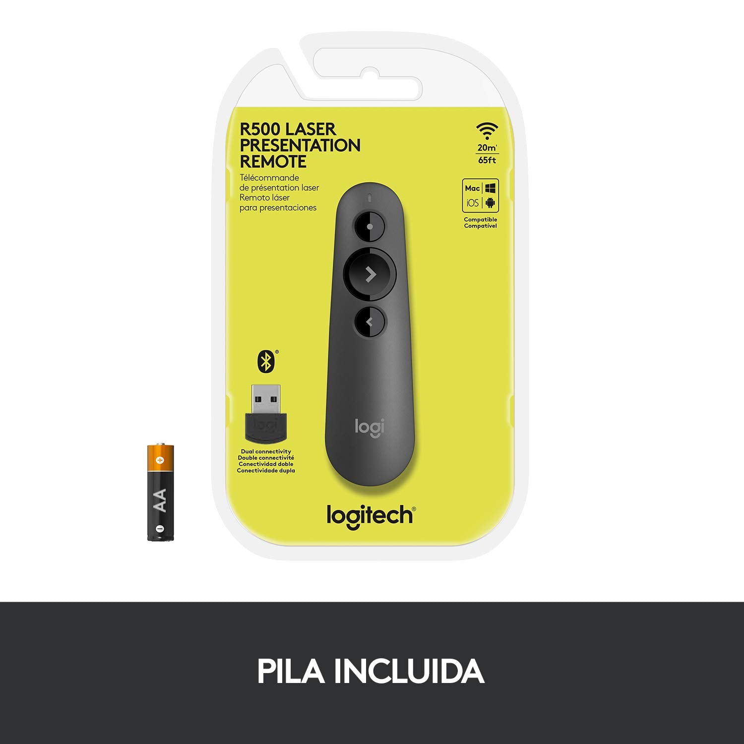 Logitech R500 Presentación láser remoto inalámbrico Presentador, W126636324 (Presentador inalámbrico remoto Bluetooth/RF Graphite Logitech R500 Laser Presentation Remote, Bluetooth/RF)