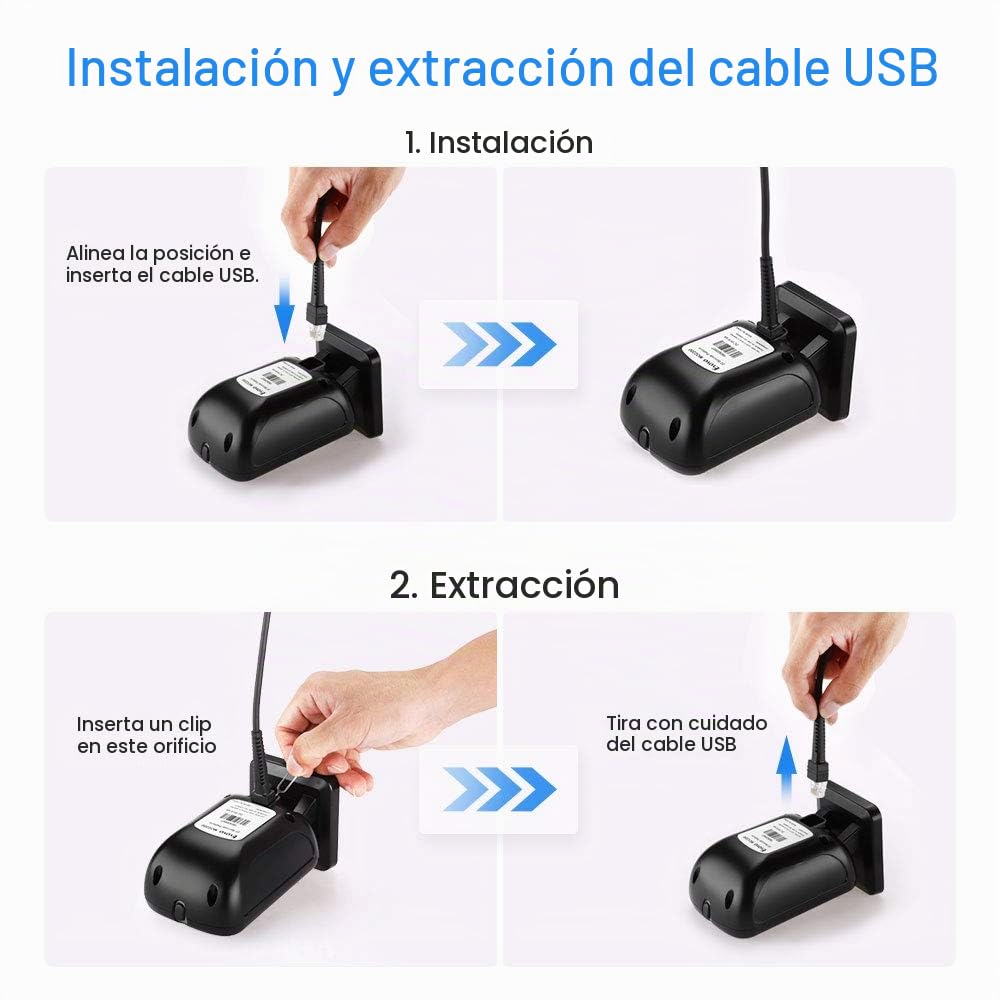 Escáner de Código de Barras Eyoyo Negro Omnidireccional USB Manos Libres