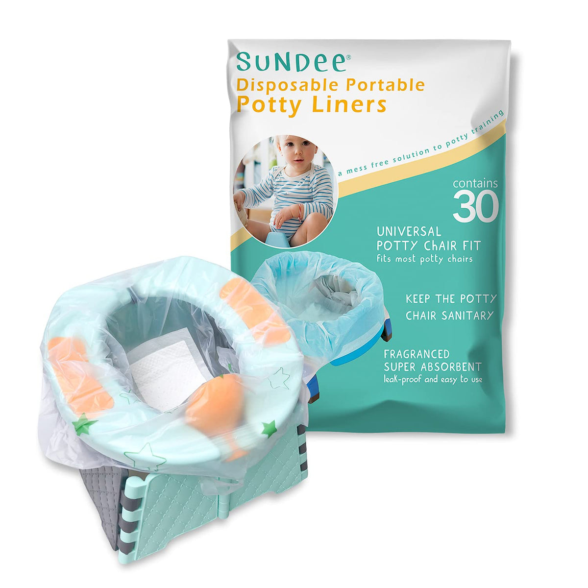 Forros para sillas de orinal, bolsas desechables portátiles para inodoro universal para entrenamiento de orinal, forro de inodoro para bebés de viaje al aire última intervensión, paquete de 30