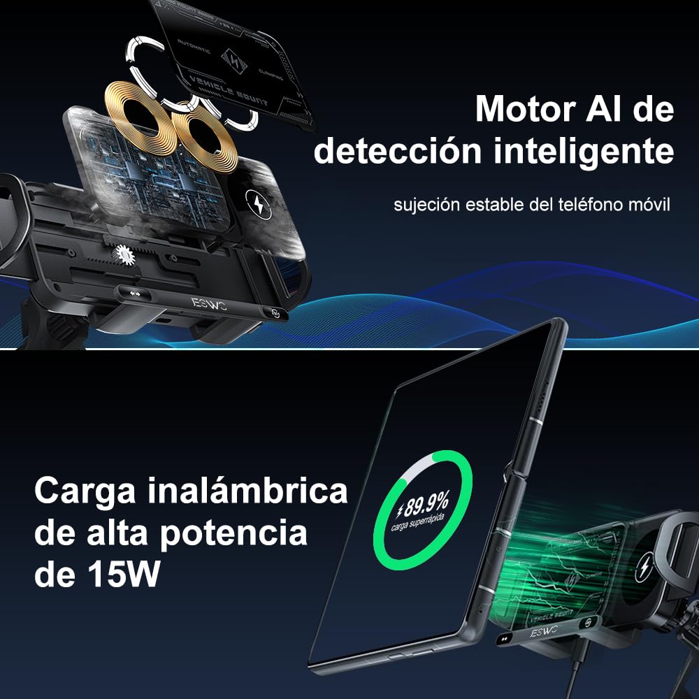 JESWO mag Safe Cargador Inalámbrico para Auto 15W, Soporte Celular Automóvil con Botón de Liberación y Botón de Giratorio 90°, Uso con Una Sola Mano para iPhone 16/15/14/13 Pro MAX, Galaxy S23 Ultra