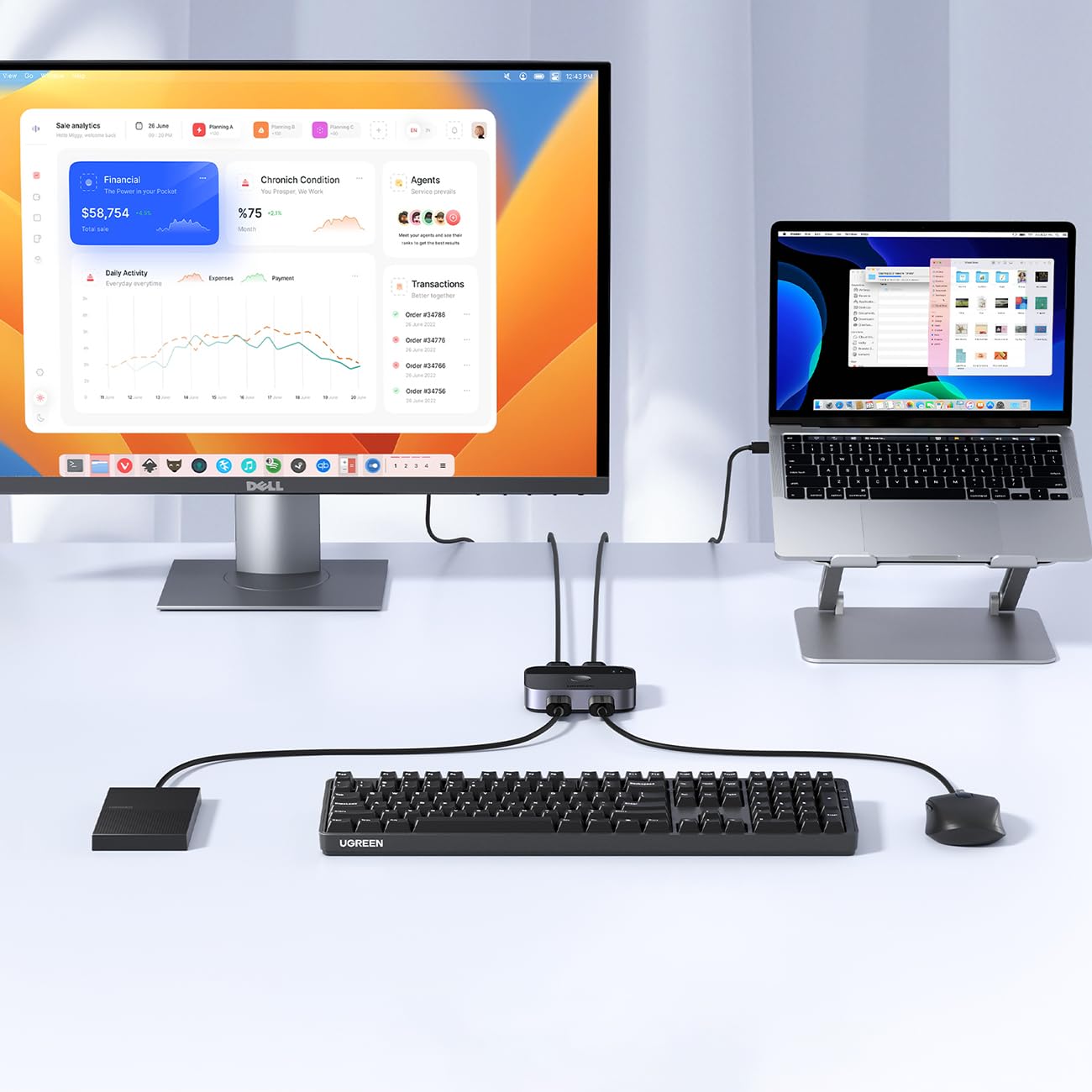 UGREEN Conmutador USB 3.0 2 Entradas 2 Salidas, Conmutador USB 2 Computadoras Compartir Teclado y Ratón Impresora Escáner Cámara Web, Divisor de Impresora para 2 Computadoras