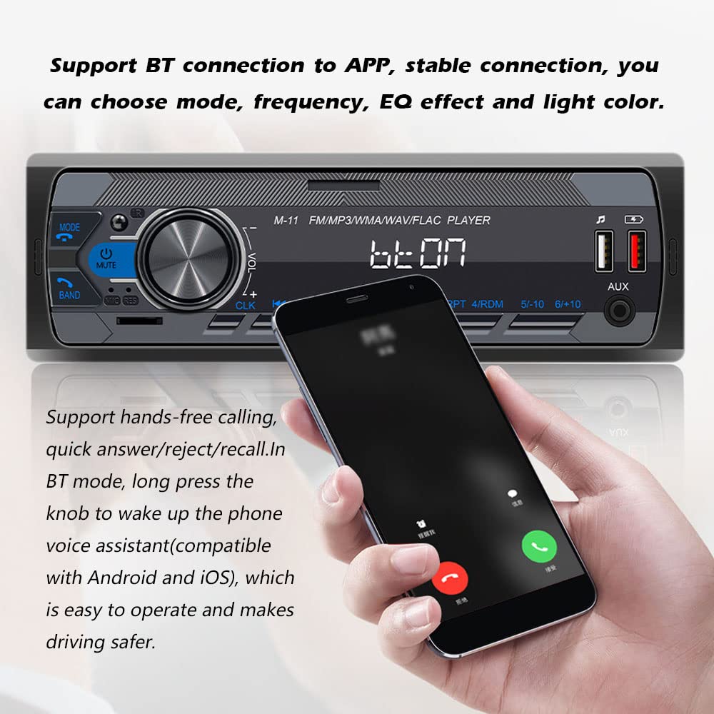 Feiniao Reproductor de MP3 para automóvil, Reproductor Estereo para Automovil, Receptor estéreo BT Radio FM Soporte de Llamadas con Manos Libres Carga USB U-Disk/Tarjeta TF/AUX-IN Asistencia de Voz