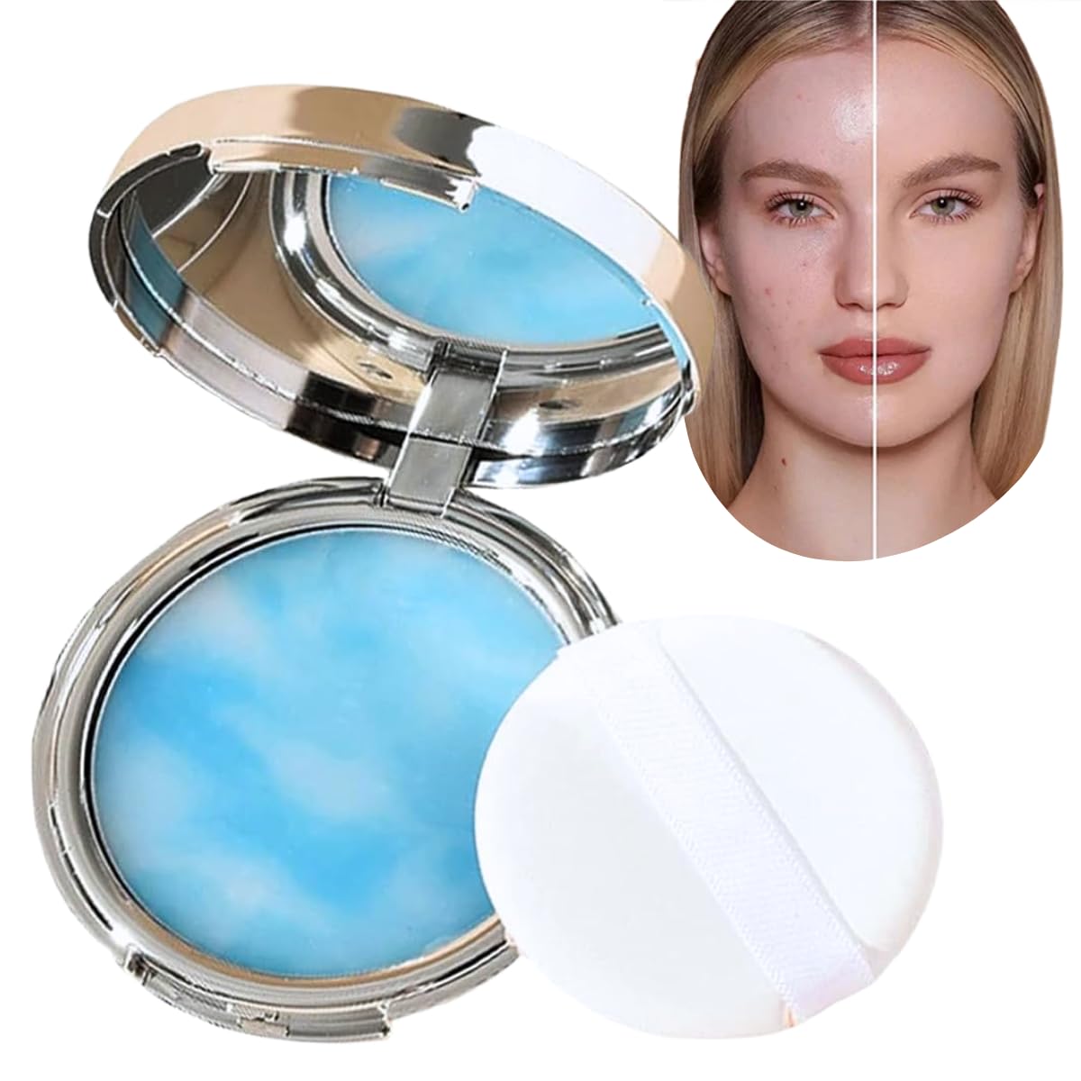 Polvo Matificador Cremoso Lavanda Maquillaje Mate Candy Bella Textura Seda Control de Aceite Elimina Brillo Facial Larga Duracion (Celeste 2pz, Único)
