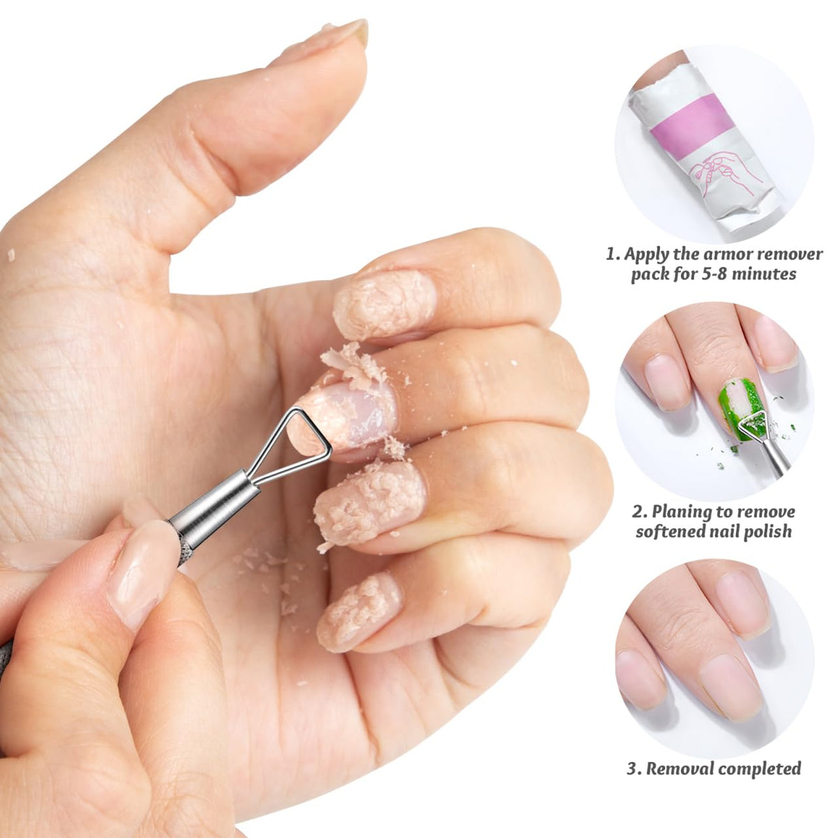 Uonlytech Juego de 4 Herramientas Triangulares para Limpiar Cutículas Y Uñas, con Cuchara Empujadora Triangular, Limpiador de Uñas, Alicate para Cutículas Y Gel Limpiador.
