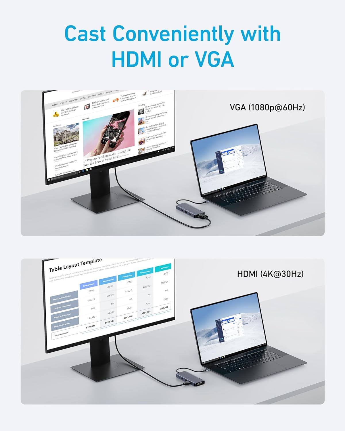 Concentrador USB C Anker 10 en 1 Gris con HDMI 4K y VGA para Dell XPS
