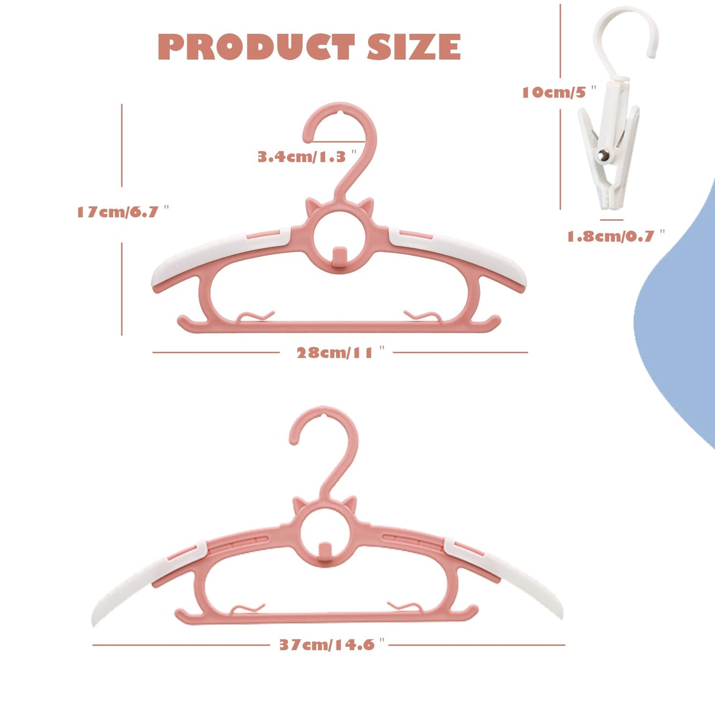 30Pack Baby Nursery Closet Hangers, Ultra Thin Non-Slip and Extendable Laundry Infant Pant Hanger for Newborn Clothes 11-14" Pink Adjustable Children Coat Hanger for Girl Boy Toddler Kids Child…