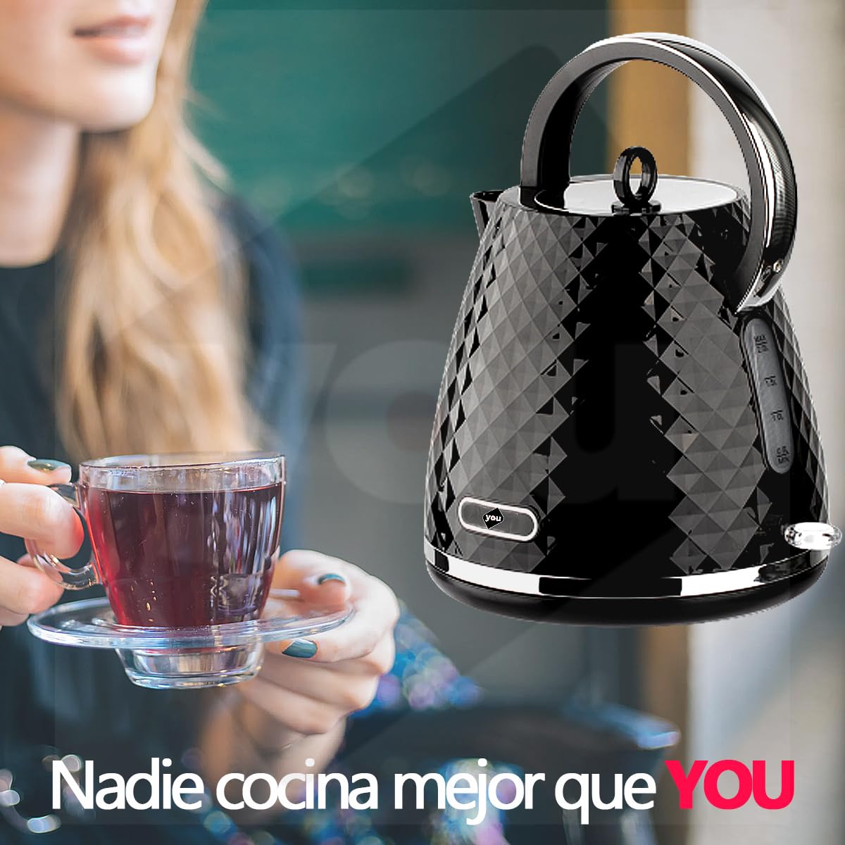 Hervidora De Agua Tetera Electrica Jarra de 2 Litros Base 360° Acero Inoxidable Diseño Elegante 2200w