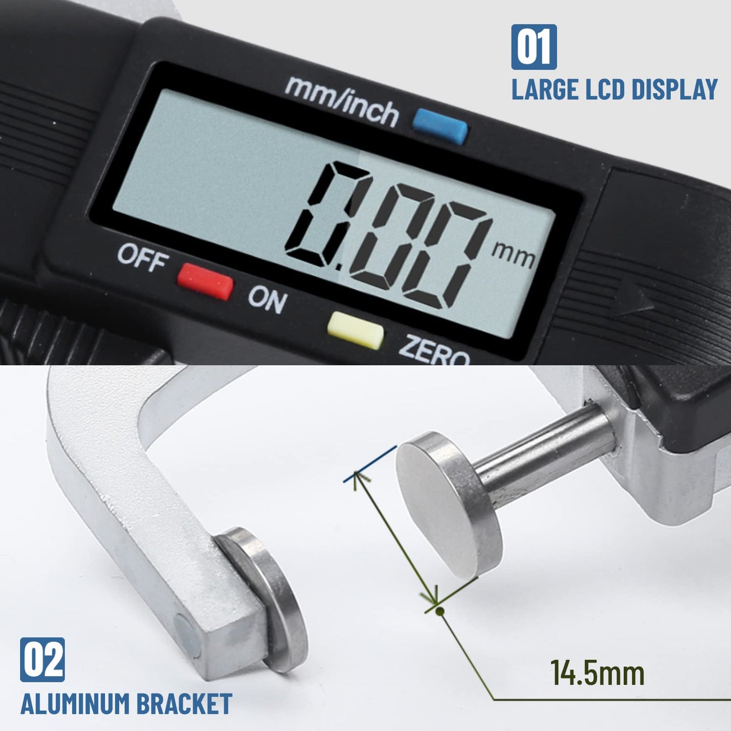 Medidor de Espesor Digital Horizontal con Pantalla LCD 0-25mm Micrómetro Calibre Portátil