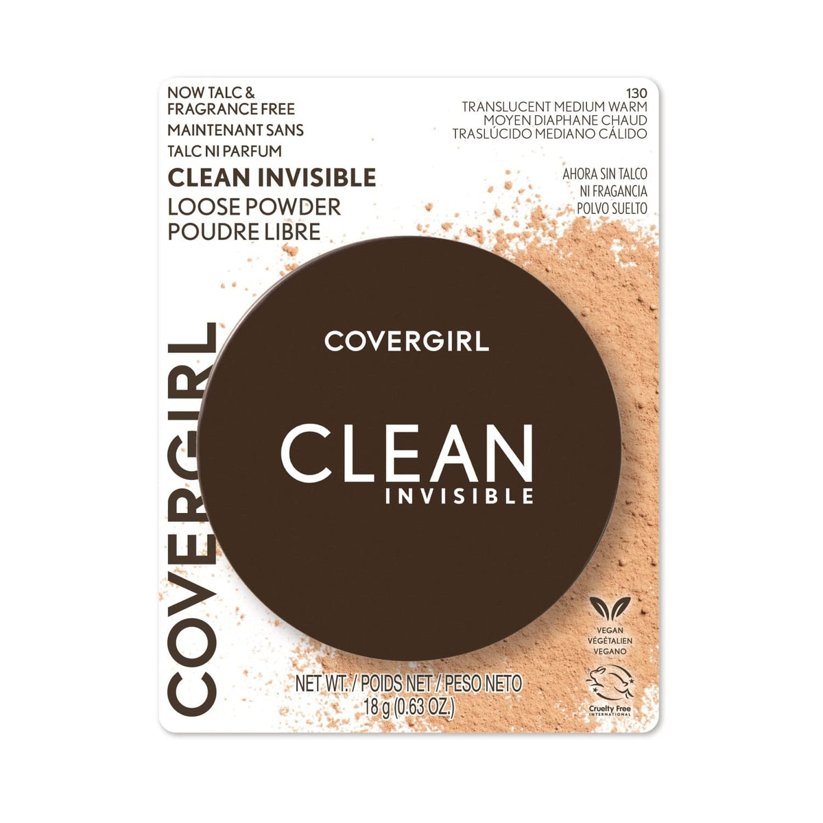 COVERGIRL Clean, Polvo Traslúcido con Color, 130 Medium Warm, 18 g