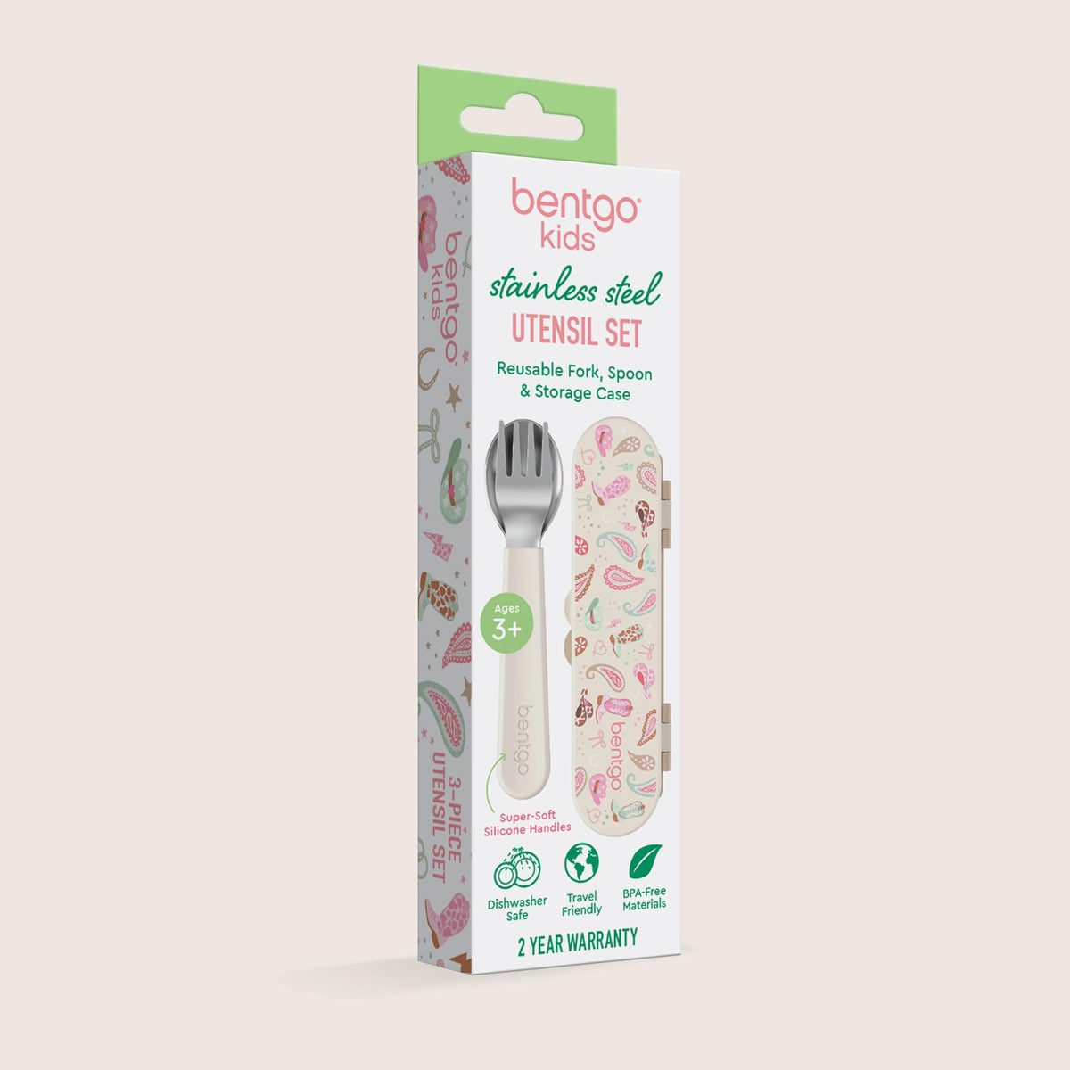 Bentgo Kids - Juego de utensilios de acero inoxidable para niños, tenedor, cuchara y estuche de almacenamiento reutilizables, sin PFAS y BPA, asas de fácil agarre, ligeras, aptas para lavavajillas
