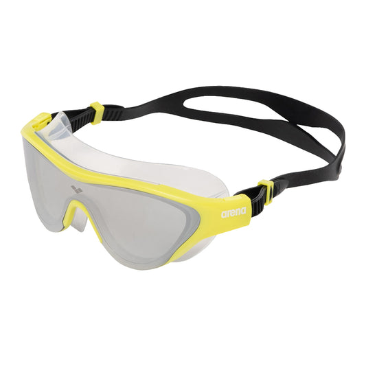 ARENA - Máscara de natación unisex para adultos, unisex, para hombres y mujeres, lentes de policarbonato de gran ajuste, color plateado/verde suave/negro