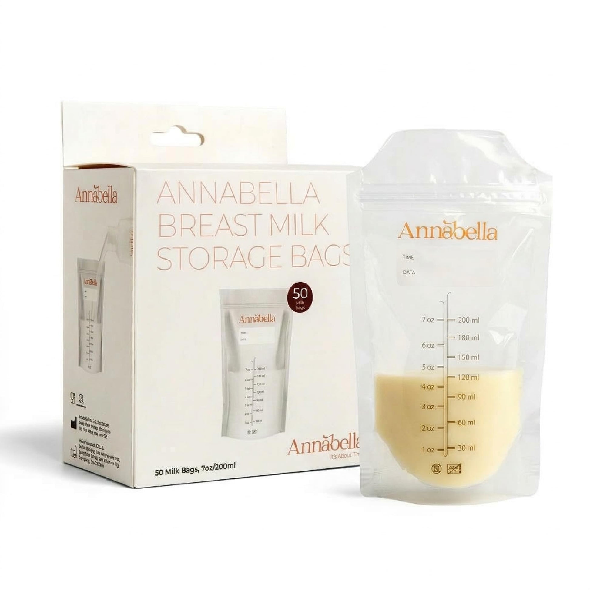 Annabella - 50 bolsas de almacenamiento de leche materna sin BPA, bolsas de leche de 200 ml para almacenamiento de leche materna, bolsas de almacenamiento de leche materna, bolsas de almacenamiento de