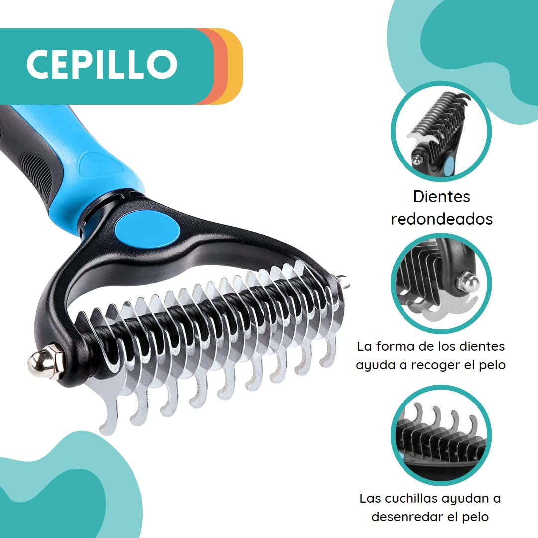 Cepillo deslanador| Cepillo para gatos y perros doble función| Peine quita exceso de pelo| Recolector de pelo de mascota con dientes redondeados| Peina y desenreda.
