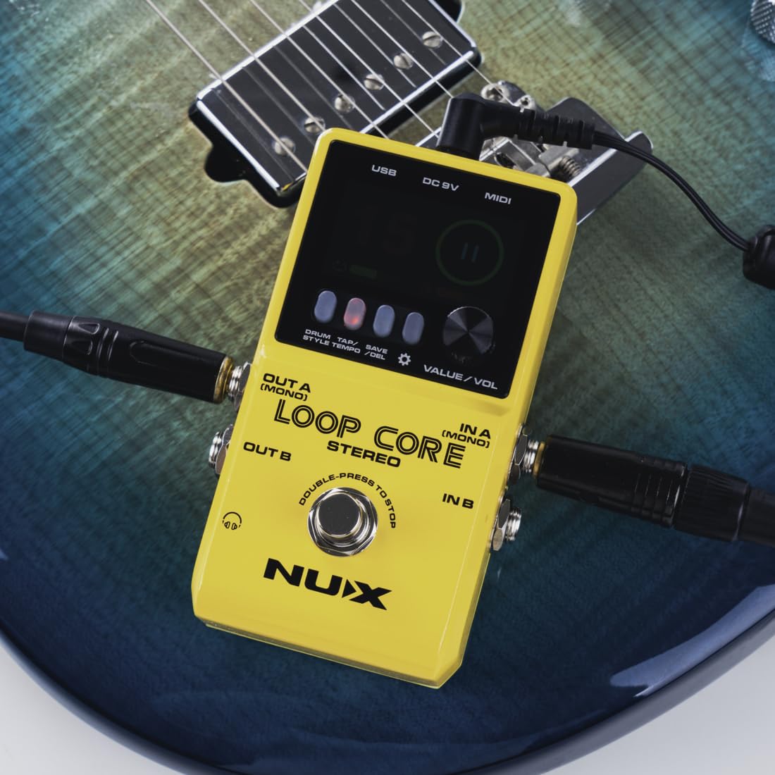 NUX Loop Core - Pedal estéreo para guitarra de 6 horas de tiempo de grabación, audio estéreo, control MIDI, simulación de cabina para salida a mezclador.