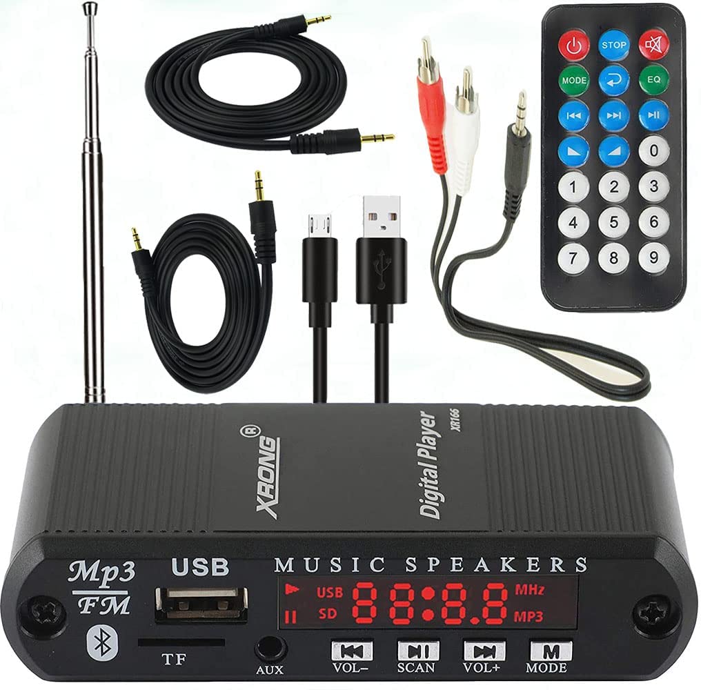 XRONG - Receptor de audio Bluetooth, radio FM, reproductor digital MP3, pantalla digital LED, reproducción de tarjeta SD/USB, salida de audio de 3.5mm