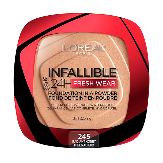 L´Oréal Paris base de maquillaje en polvo de larga duración Infallible 24h Freshwear, Tono 245 Radiant Honey, 9gr