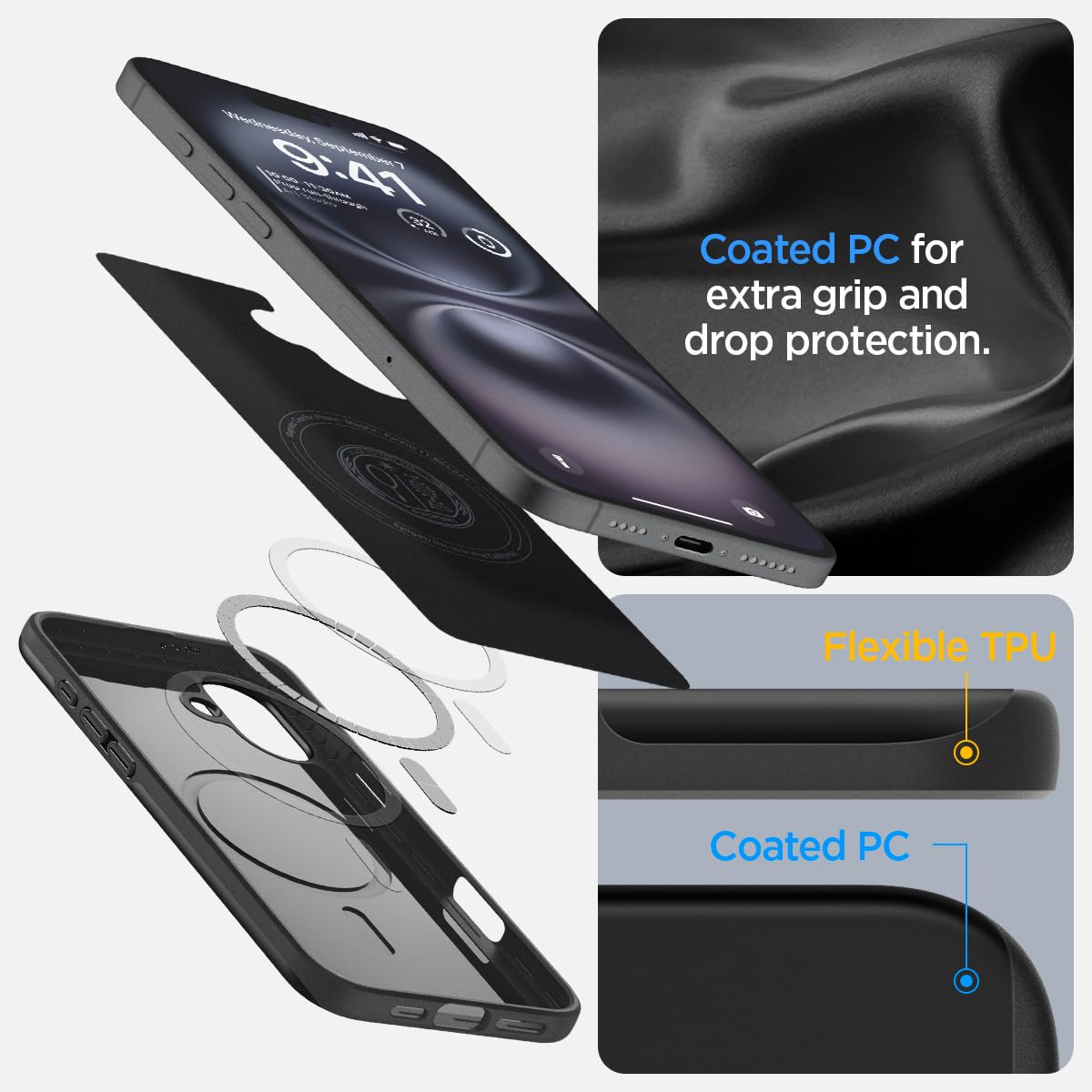 Funda iPhone 16 Spigen Negro MagFit de Ajuste Fino diseñada para Apple