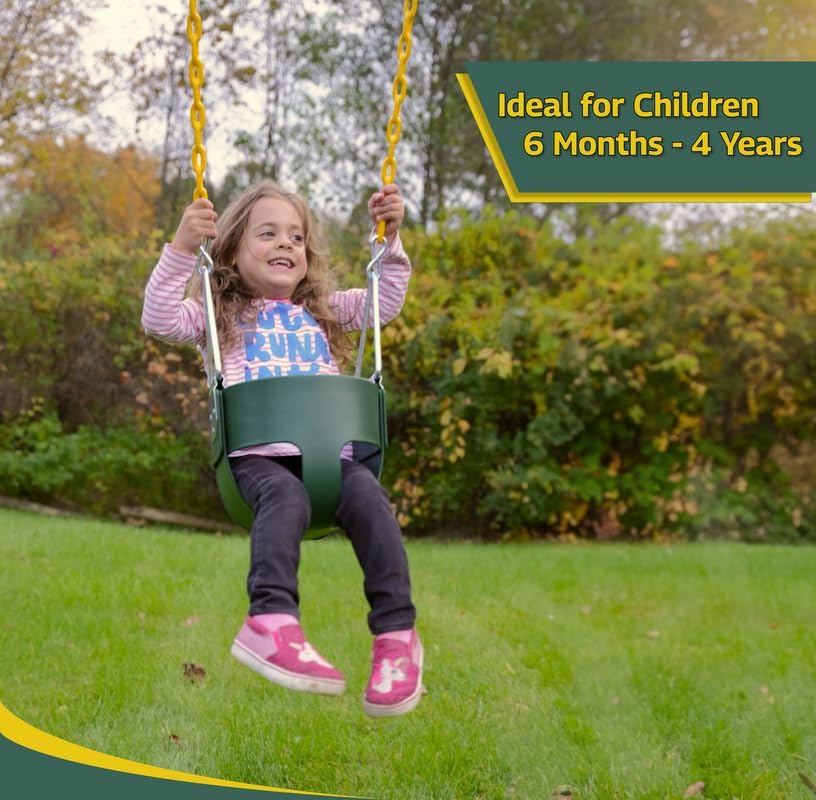 Eastern Jungle Gym - Asiento de Columpio para niños pequeños con Respaldo Alto, Cadenas de Columpio recubiertas Totalmente montadas, Accesorio de Juego de Columpio Verde