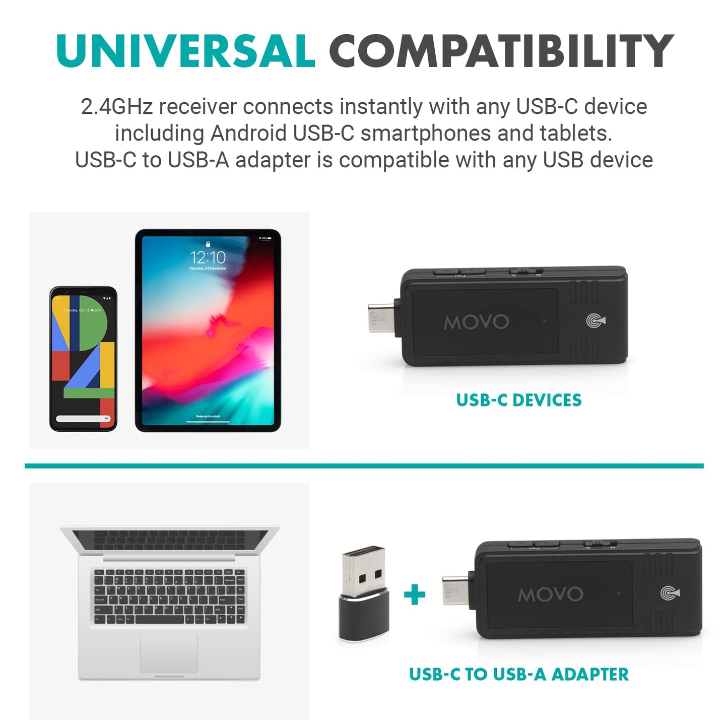 Micrófono Inalámbrico USB-C Movo OMS Para Ordenadores y Teléfonos