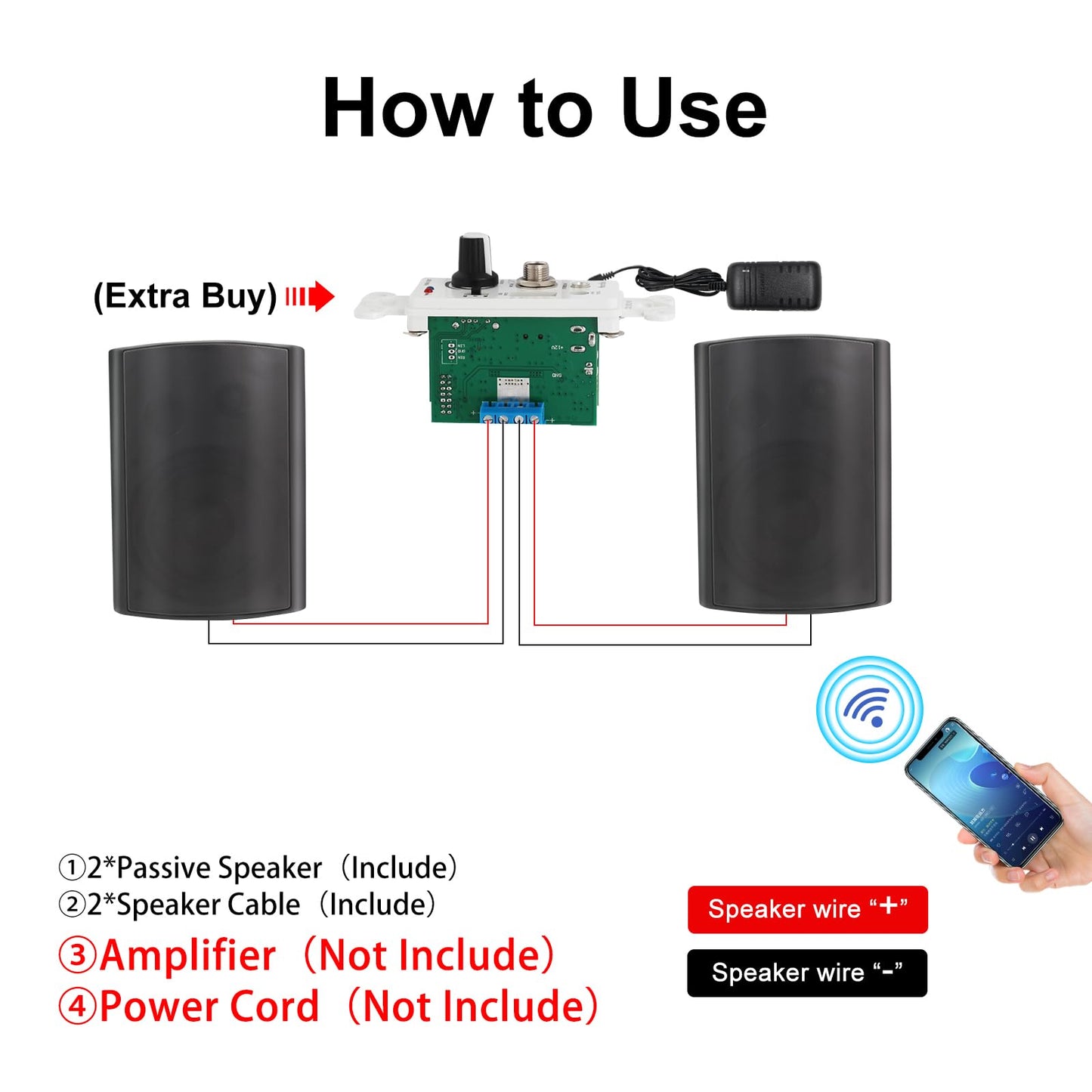 STUDIOFINIX Altavoces de Pared de 6,5 Pulgadas, Sistema de Altavoces pasivos para Exteriores de 400W/par, Material ABS Resistente para el Patio, el Garaje y la Piscina (Negro)