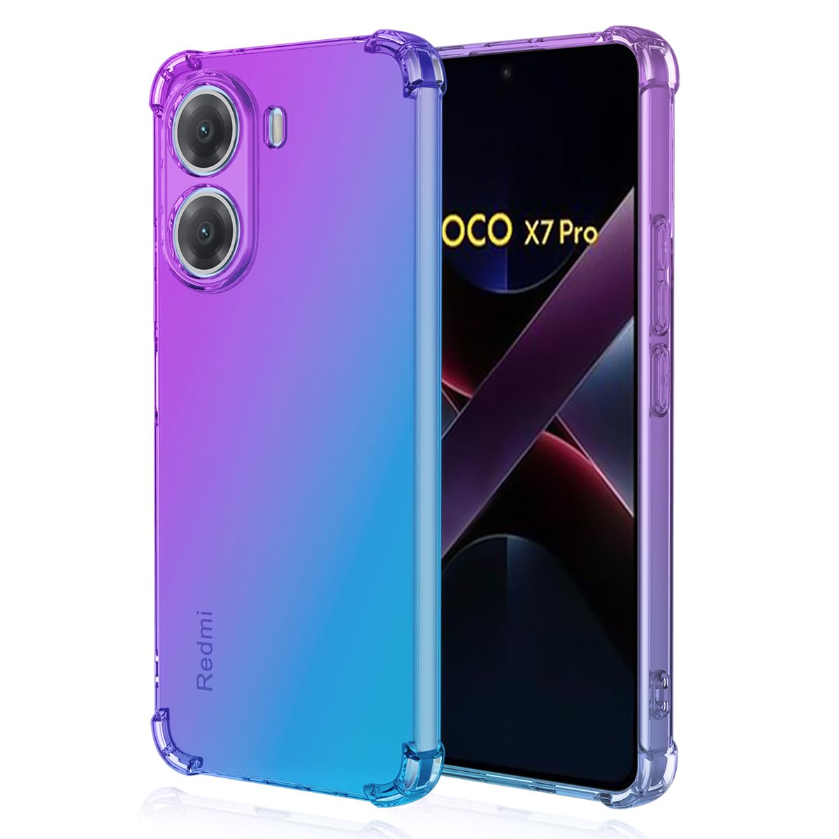 DABUNA Funda para Xiaomi Poco X7 Pro 5G Case,Transparente Colores Degradados Protectora de Cámara Anticaída Carcasa Bumper(Púrpura Azul)
