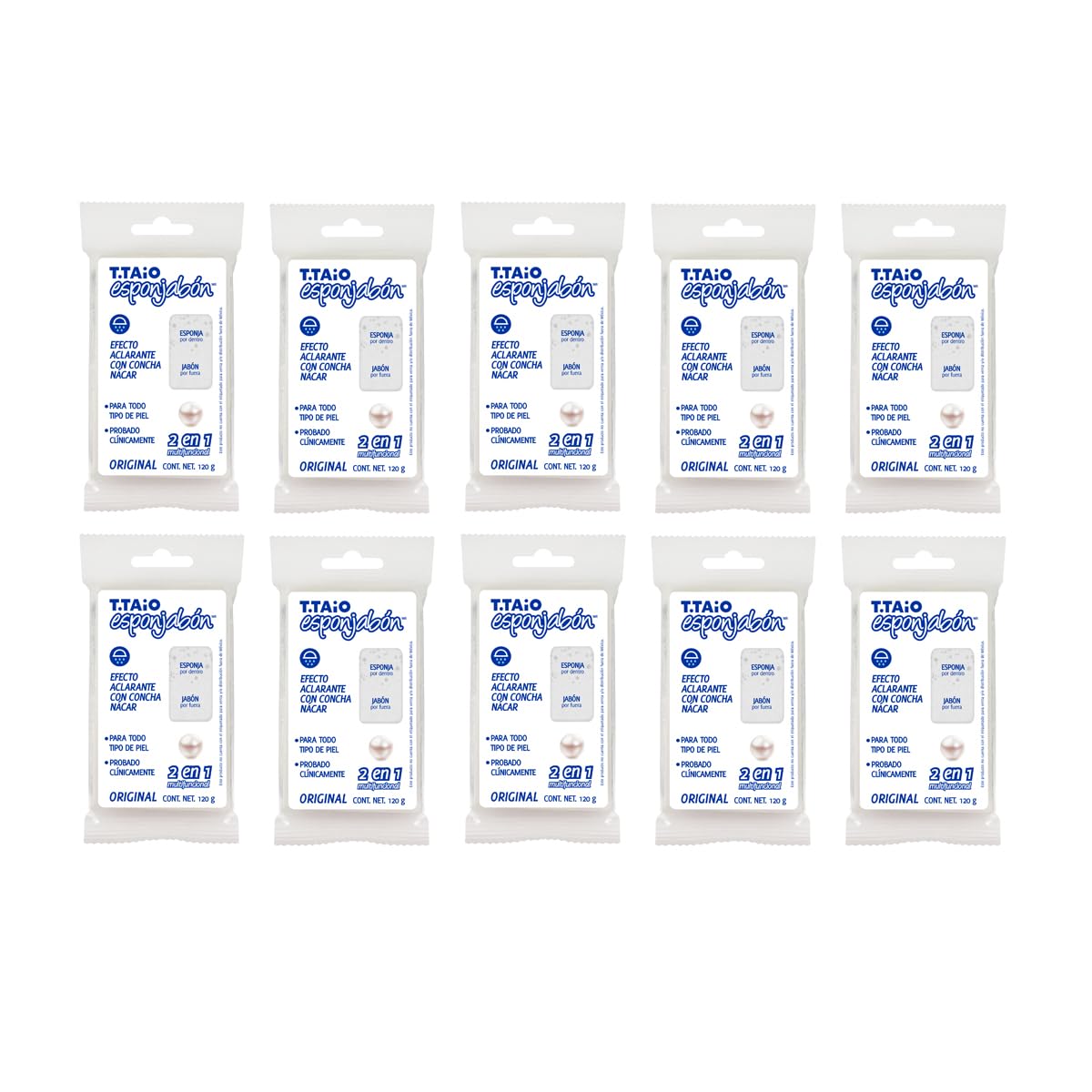 Jabón Corporal con Esponja Integrada 2 en 1, Exfoliación Suave, Aroma Concha Nácar, Pack 10 Piezas, ESPONJABON T.TAIO