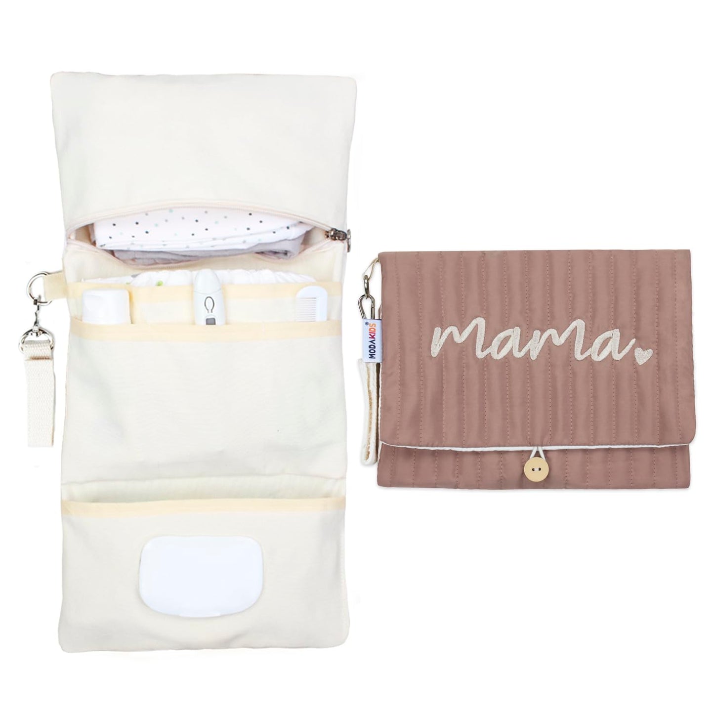 MODAKIDS Organizador de bolsas de bebé, mini bolsa de pañales impermeable, juego de viaje plegable para mamá, organizador de pañales, con regalo para baby shower (café)