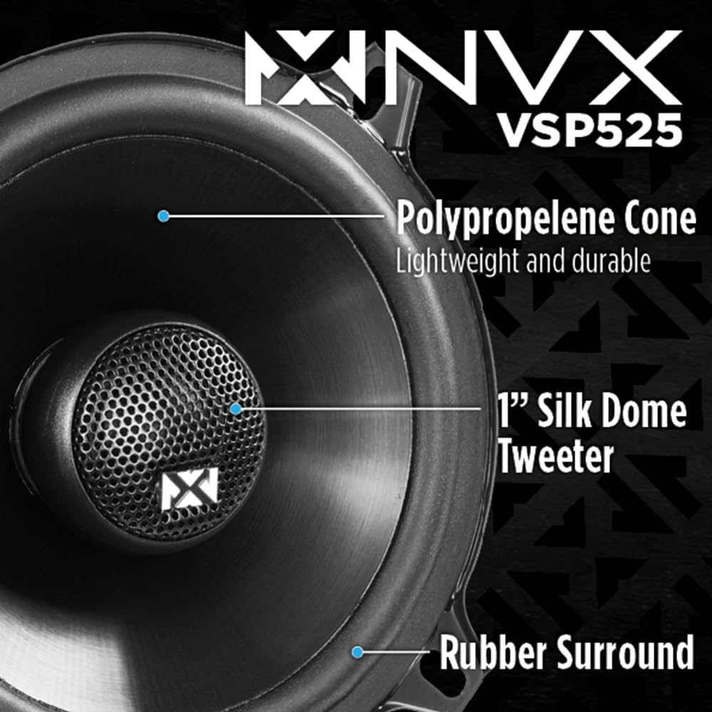 Bocinas Coaxiales para Auto NVX 5.25" V-Series con Tweeters de Domo de Seda 80W RMS (Set de 2)