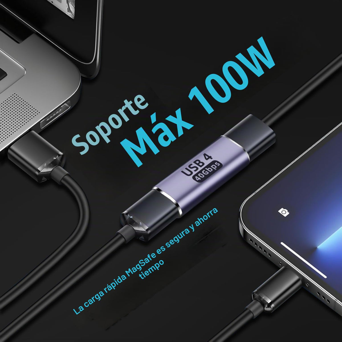 Adaptador USB C GHQXZT 100W con Visualización de Video 8K 60Hz