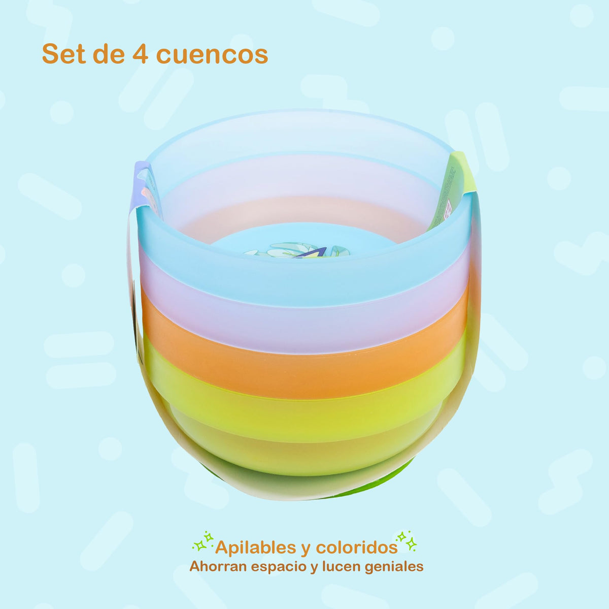 Stor – Set de 4 Tazones para Niños Bluey con Ventosa de Succión Antideslizante | Producto Oficial | Libre de BPA | Platos Hondos Apilables, Resistentes y Ligeros | Antiderrames