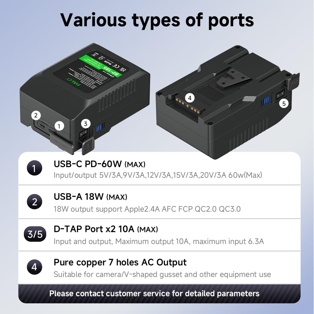 Batería V-Mount/V-Lock de 12500mAh 185Wh Paquete de 2, Batería Recargable Li-Ion con PD USB-C Cargador Rápido para Sony HDCAM, XDCAM, Broadcast Video cámara videocámara Monitor