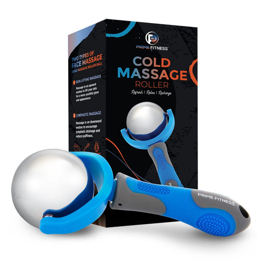 PRIME Fitness Bola de rodillo de masaje frío | Terapia fría | Barra criogénica | Alivia el dolor muscular (azul)