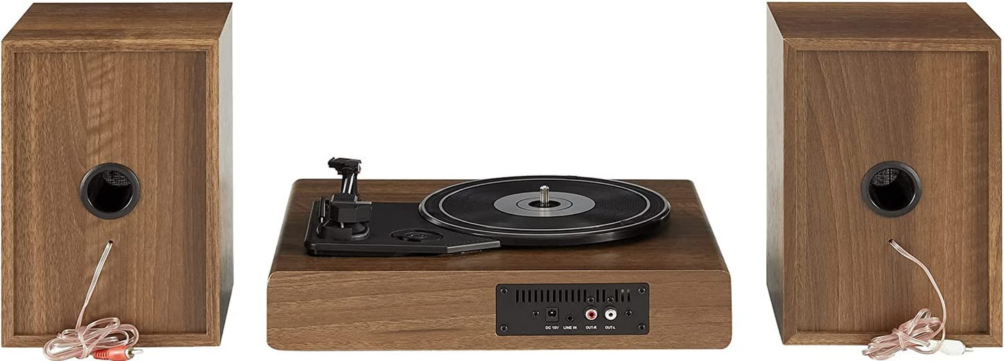 Crosley CR7019A-WA Sistema de Estante Giratorio Alto de 3 velocidades con Bluetooth, Radio FM y Altavoces estéreo a Juego, Nogal