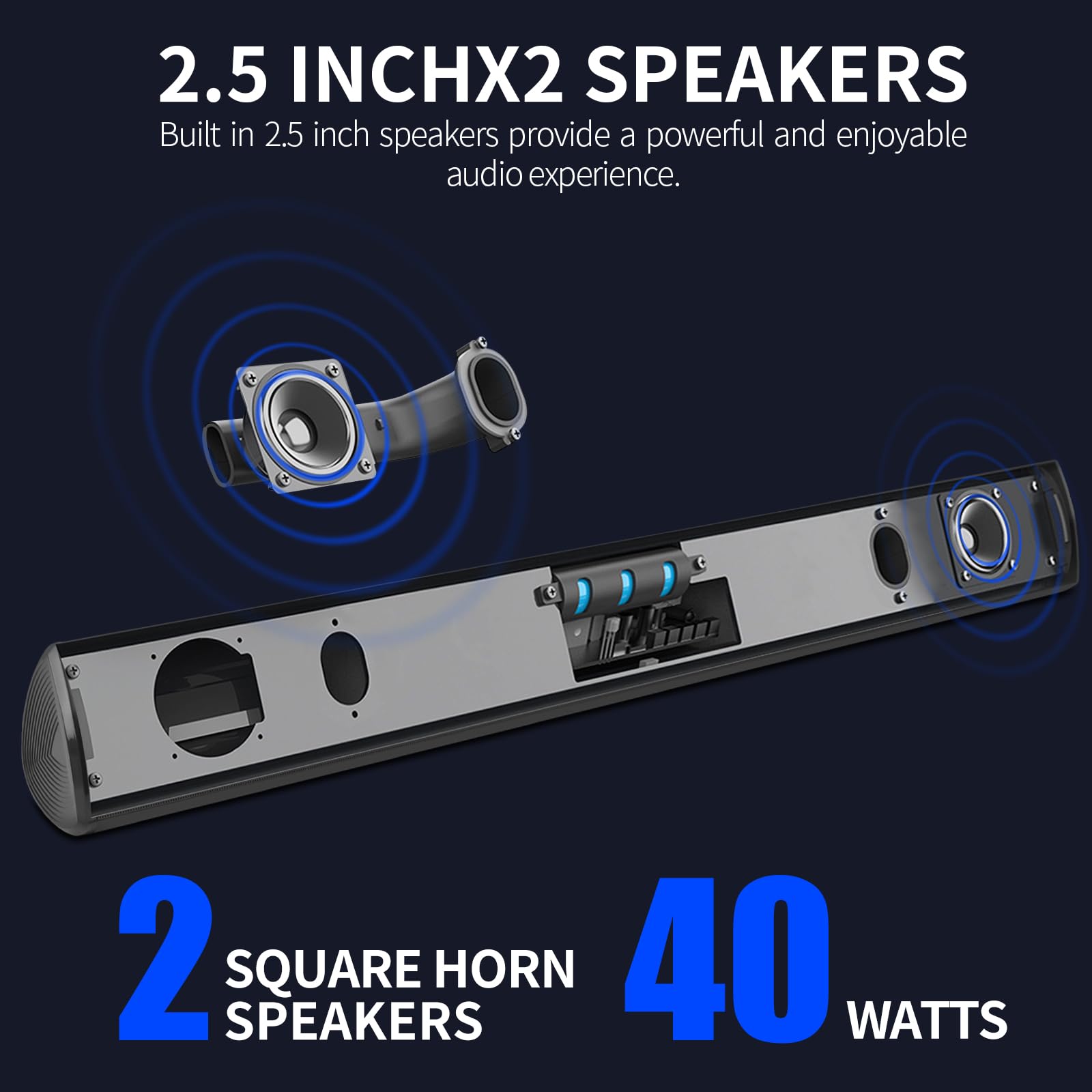 Barra de Sonido XTUGA Bluetooth Negro Inalámbrica para Teatro en Casa 2.0 Canales 40W