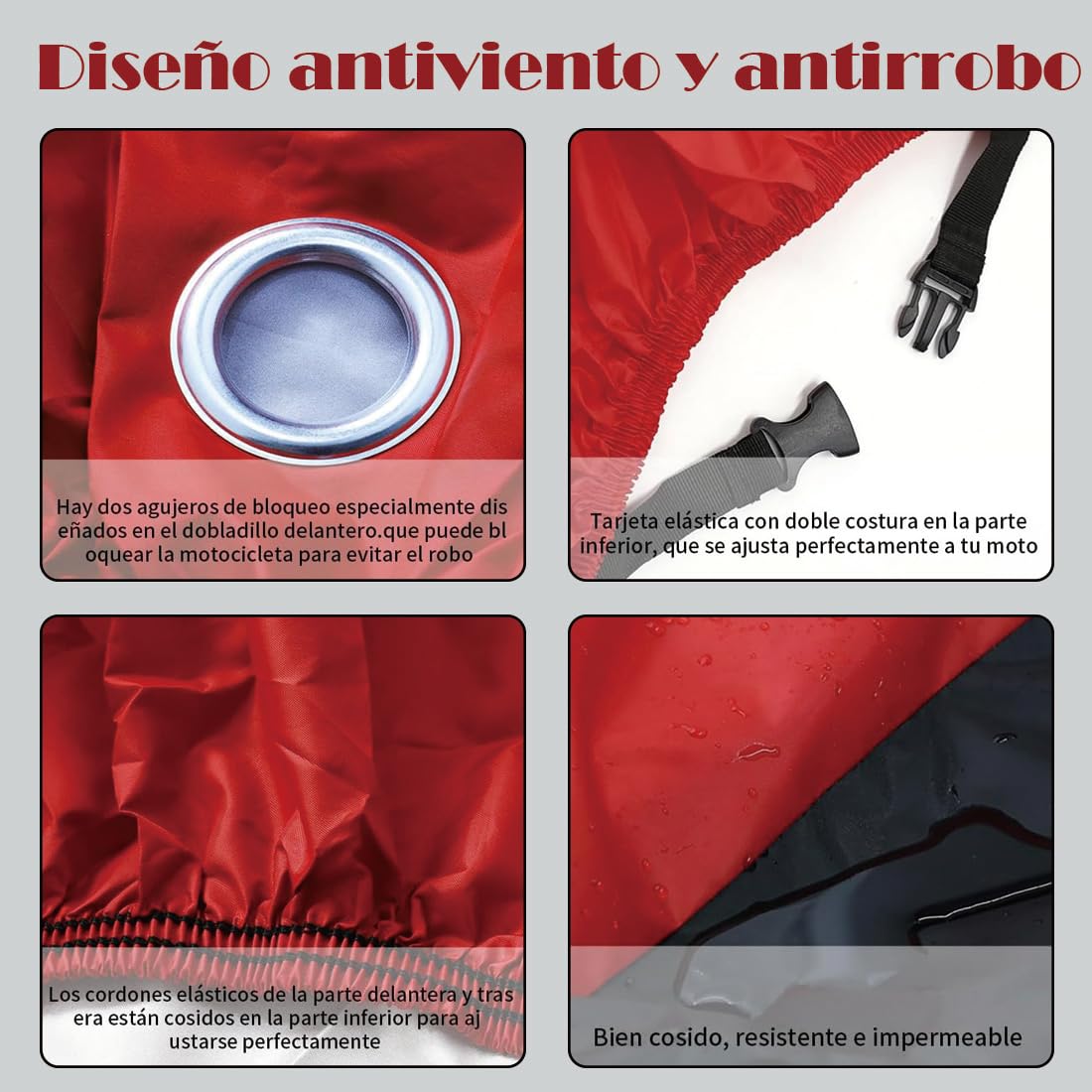 Cubierta Protector para Moto Protección contra Polvo/Lluvia,190T Tela Oxford Funda Moto Impermeable,Es adecuado para la mayoría de las motocicletas,por ejemplo,Harley,Honda (CHEZAO-B-Black and Red)