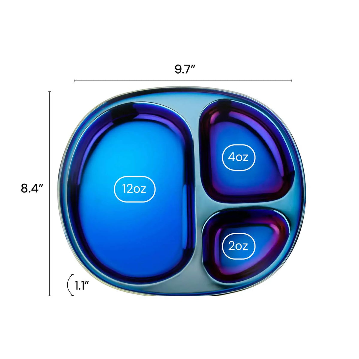 Ahimsa Stainless Steel Balanced Bites Plate | 1 x Divided Plate | Toddler Dishware | No Plastic | 100% BPA Free | Dishwasher Safe (Iridescent Blue)#
