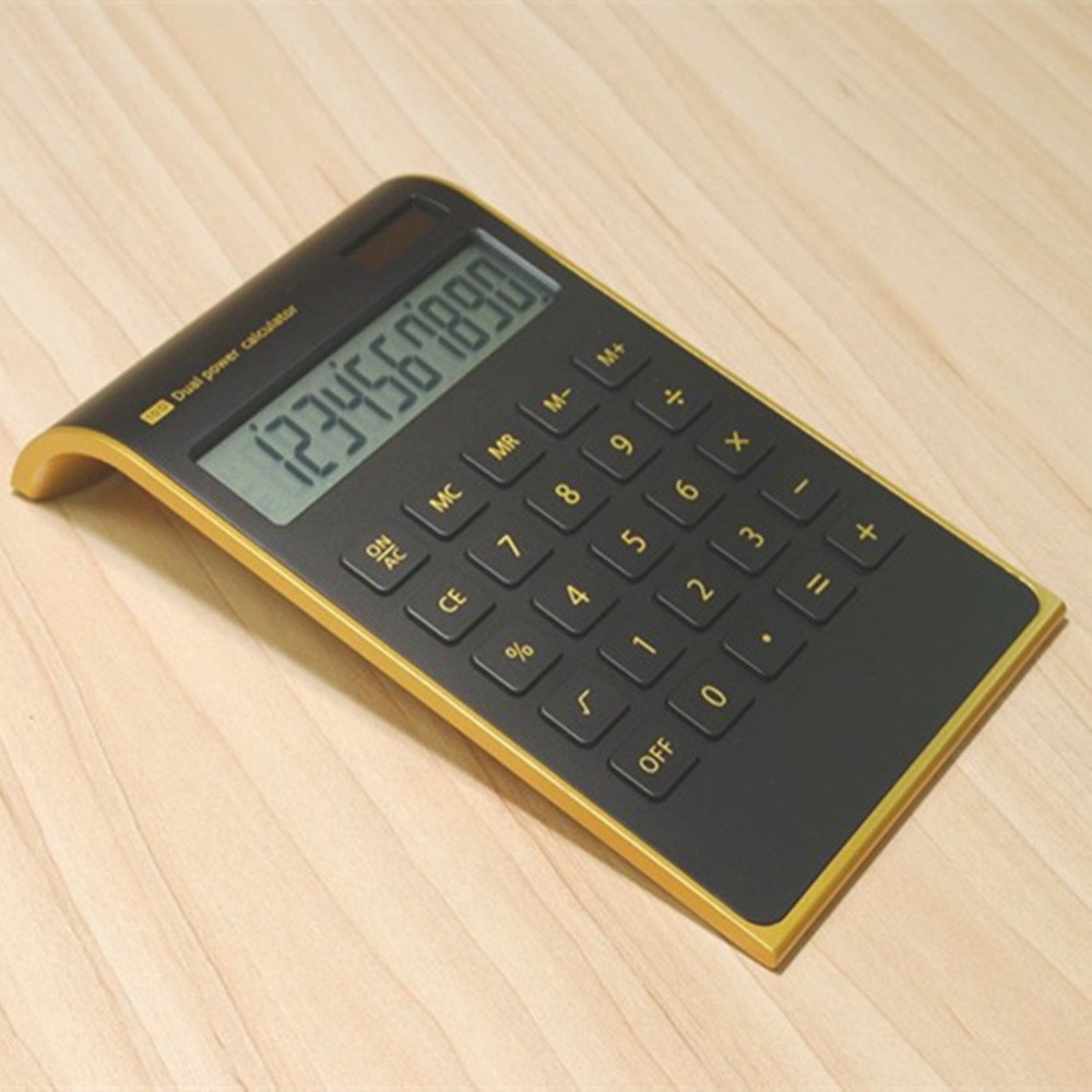 Calculadora Letitfly Negra Diseño Elegante de Escritorio con Pantalla LCD Inclinada Solar Dual 10 Dígitos