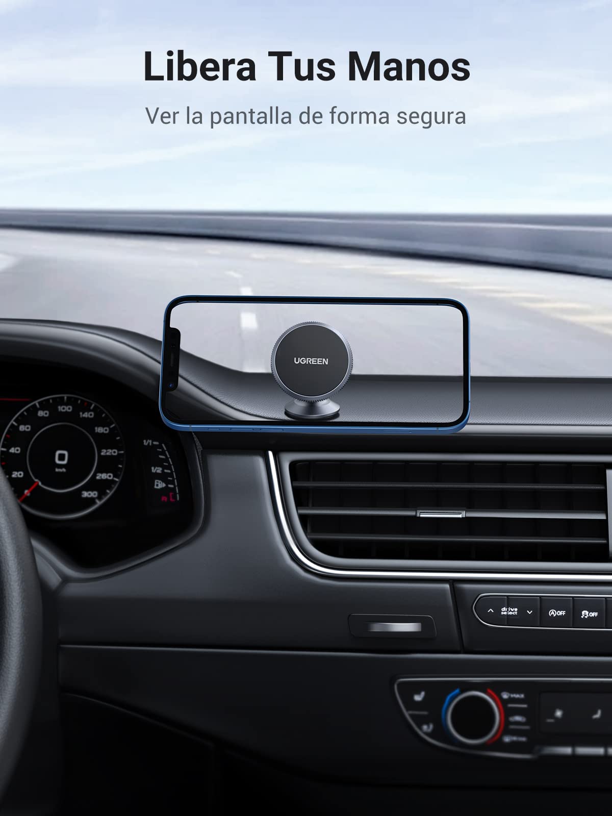 Soporte Magnético Celular UGREEN Negro con Adhesivo 3M y Rotación 360° para Automóvil