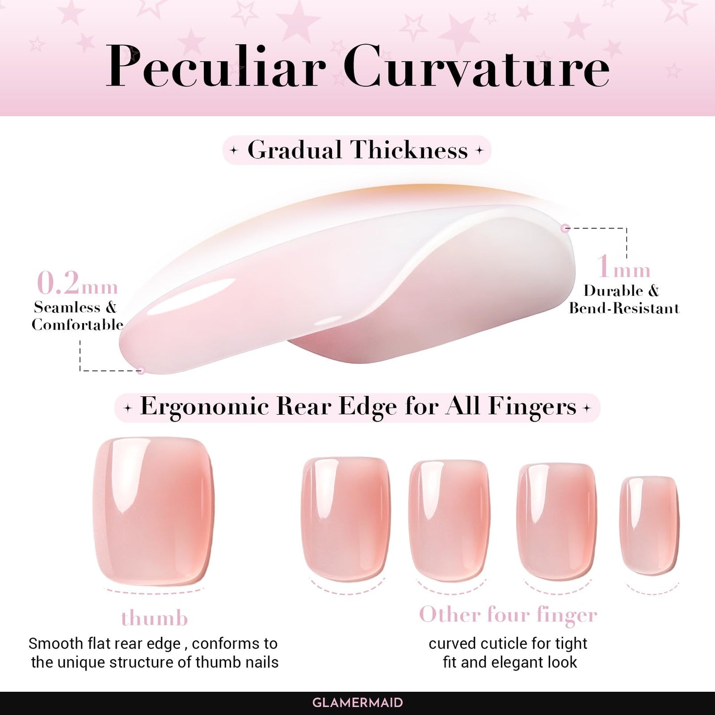 GLAMERMAID Extra Short Press On Uñas - Pure Negro Uñas Falsas Corto Squoval, Natural Redondo Pegamento Cuadrado En Uñas Gel Brillante, Kits de Uñas Postizas Oscuras Acrílicas para Mujeres, Uñas Postiz