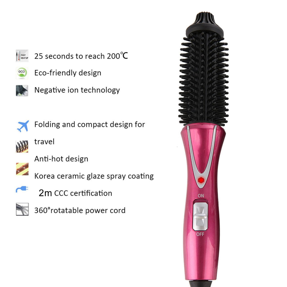 Cepillo Rizador Eléctrico Tourmalina Cerámica Plegable Anti-escala para el Cabello Mini Peine de Viaje