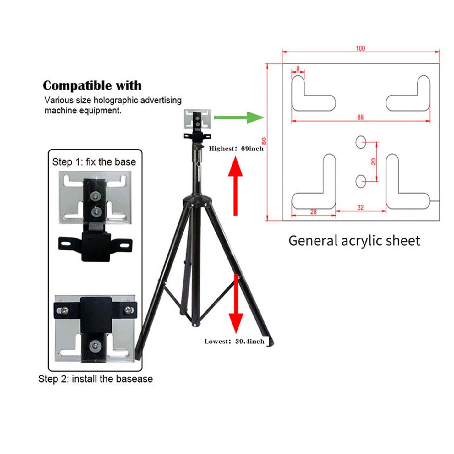Holograma 3D, proyector holográfico soporte de ventilador holograma con base multifuncional, altura de 99,4 a 179 cm, capacidad de carga de 68 kg para una variedad de ventiladores hologramas