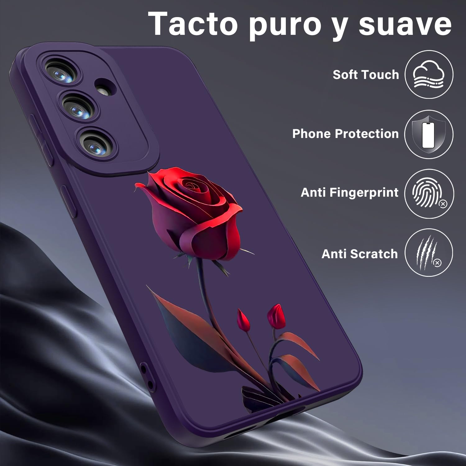 Threehao Funda para Samsung Galaxy S25 Plus Case Uso Rudo, Ultra Delgado Flexible Silicona Púrpura Carcasa con Aesthetic Dibujos Flores, Antigolpes Anti-arañazos Protectora