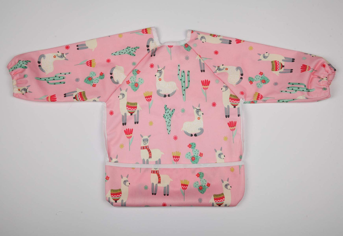 Sigzagor Babero de manga con bolsillo para bebé de 1 a 3 años pintando niñas (alpaca rosa)