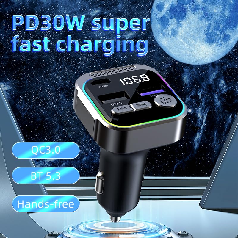 Transmisor FM Inalámbrico Tron Negro Carga Rápida Bluetooth Doble USB-C y USB-A para Coche