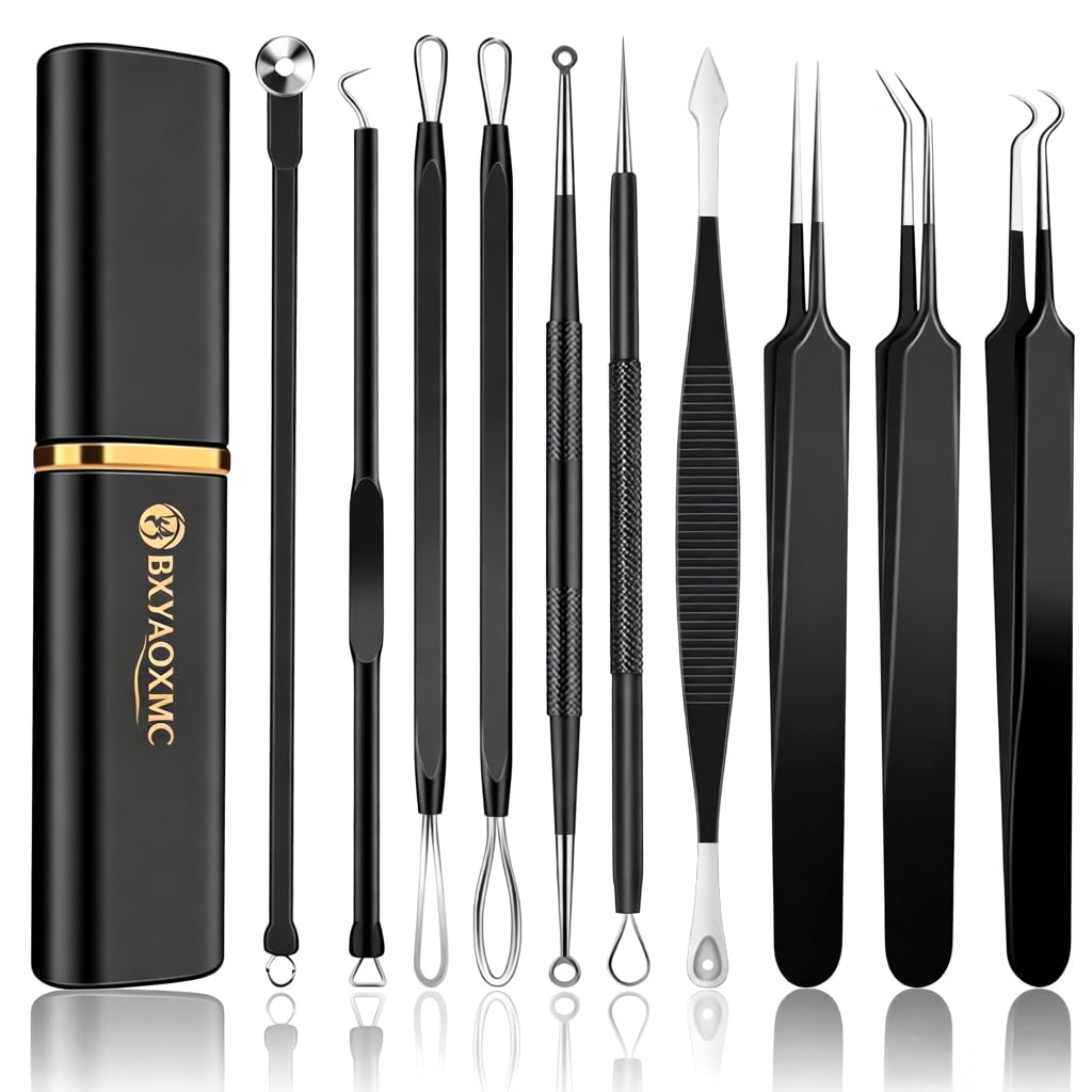 Kit de herramientas de extracción de espinillas, de acero inoxidable, extractor de comedones, para frente, nariz, ligera, con funda de metal para viajes, uso doméstico