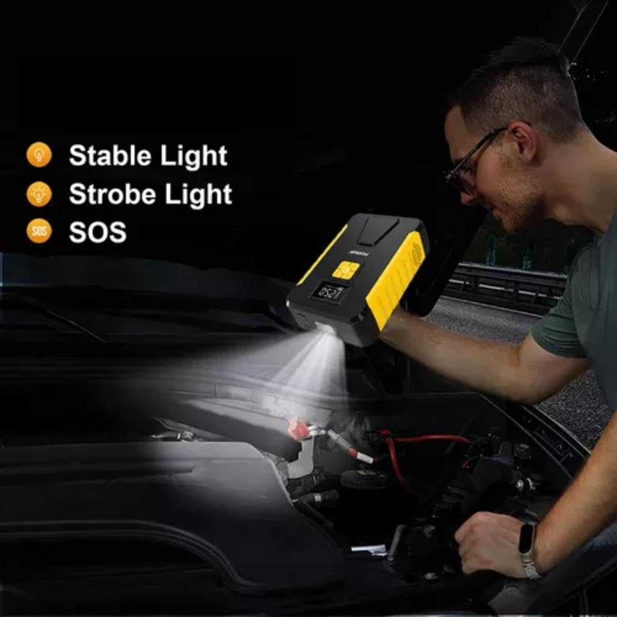 HSZSXJK 4000A 12V Arrancador de Batería de Coche con Compresor de Aire 150PSI, 29800mAh Arrancador Portátil de Batería, Apto para Motores de Gasolina y Diésel, con Pantalla 3,4 Pulgadas, luz LED