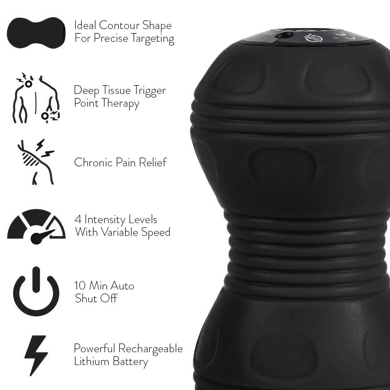 Bola de masaje de cacahuete vibrante profesional – terapia de punto de activación de tela profundo, liberación miofascial – portátil, inalámbrico, 4 niveles de intensidad, doble bola de lacrosse masajeador vibración, color negro