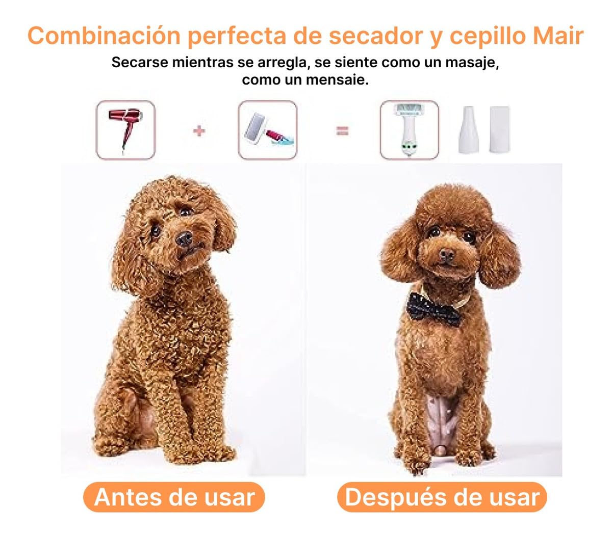 HOPEMOB Secador De Pelo Para Mascotas 3 En 1 Portátil Peine De Aire Caliente Automático y Cabezales de Recambio